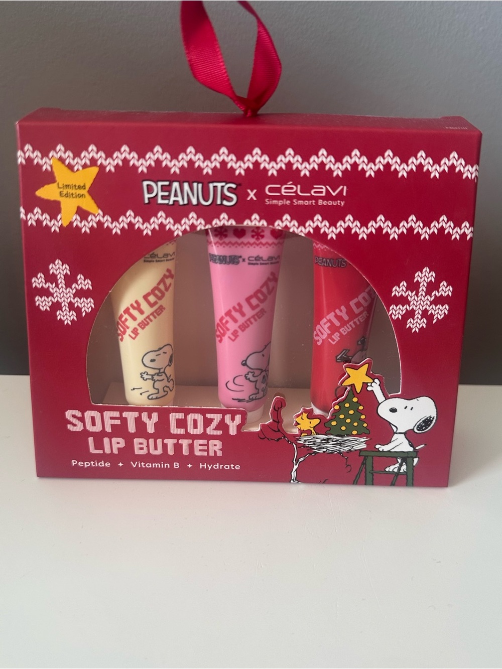 Peanuts x Celavi Snoopy Softy Cozy Lip Butter 3 Piece Holiday Gift Set Limited